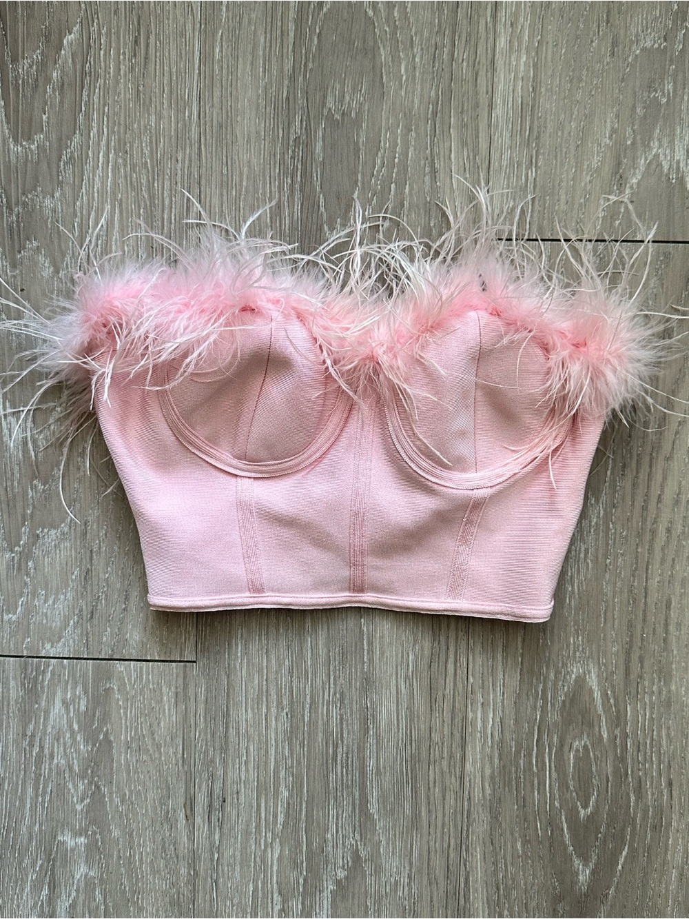 superdown Pink Feather Trim Crop Bustier Top